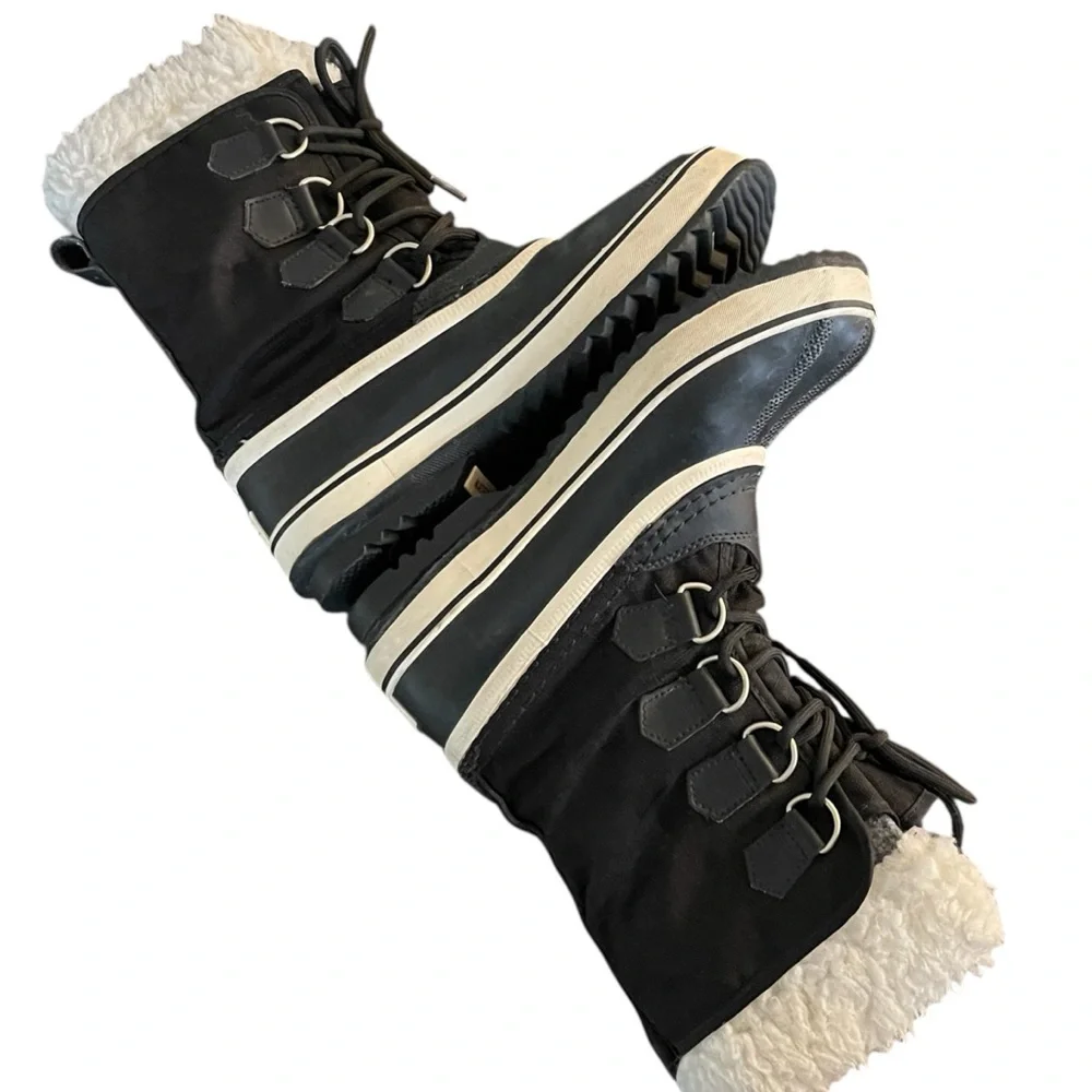 Sorel Black/White Winter Carnival Waterproof Faux Shearling Lace Up Boots (7) - Picture 10 of 15